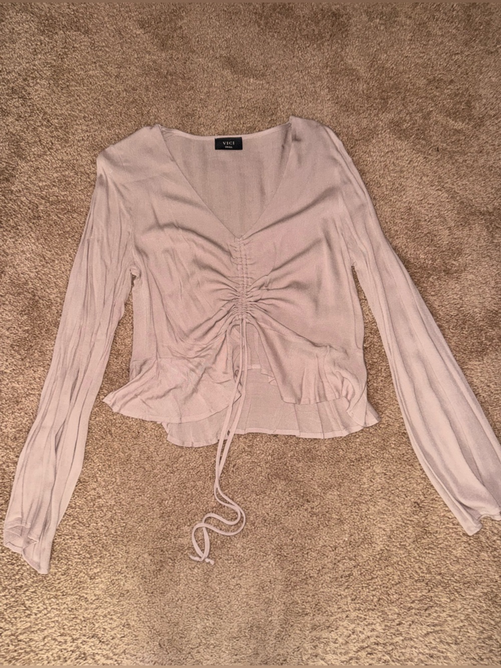 Vici Light Blush Ruched Long Sleeve Top